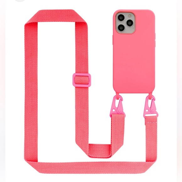 Amazon 🩷 Rose pink neon phone case/crossbody iPhone 12 NWOT - Picture 1 of 8